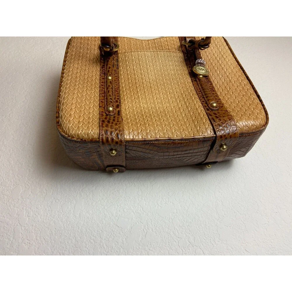 Brahmin est. 1982 Womens Brown Tote Shoulder Bucket Handbag Alligator Trim